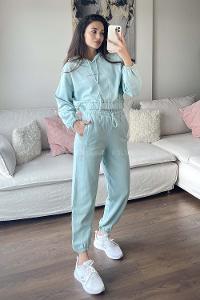 Mint Green Hood Neck Long Arm Without Accessories Cotton Elastic Trousers Comfortable Suit