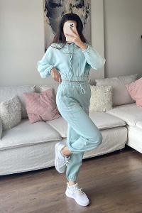 Mint Green Hood Neck Long Arm Without Accessories Cotton Elastic Trousers Comfortable Suit