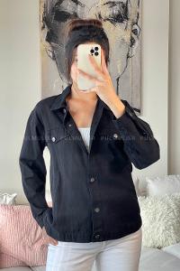 Black Shirt Collar Long Arm Skin Jacket