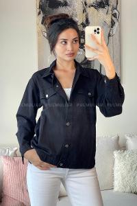 Black Shirt Collar Long Arm Skin Jacket