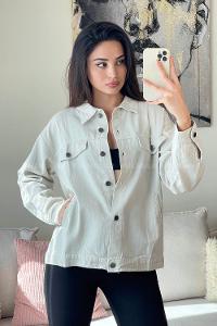 Stone Shirt Collar Long Arm Skin Jacket