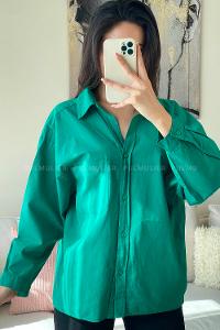 Green Shirt Collar Long Arm Cotton Fabric Unprinted Shirt