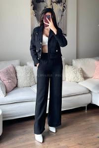 Black Scoop Neck Long Arm Stamp Fabric Jacket