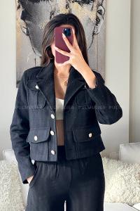 Black Scoop Neck Long Arm Stamp Fabric Jacket