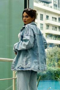 Ice Blue Shirt Collar Long Arm Denim Denim Jacket