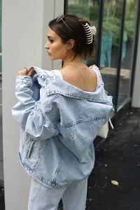Ice Blue Shirt Collar Long Arm Denim Denim Jacket