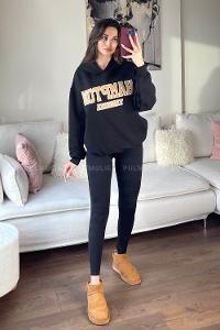 Black Hood Neck Reglan Sleeveless Arm Unprinted Sweatshirt