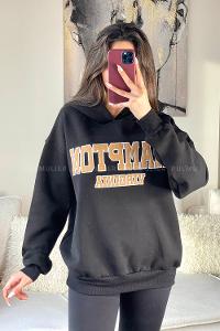 Black Hood Neck Reglan Sleeveless Arm Unprinted Sweatshirt
