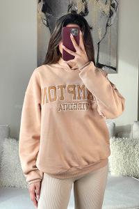 Brown With Milk Hood Neck Reglan Sleeveless Arm Unprinted Sweatshirt