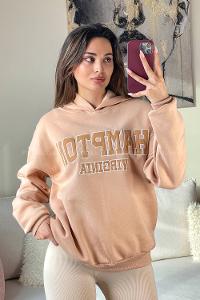 Brown With Milk Hood Neck Reglan Sleeveless Arm Unprinted Sweatshirt