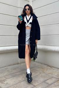 Black Shirt Collar Long Arm Coat