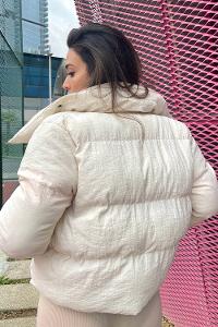 Ecru Shirt Collar Long Arm Coat