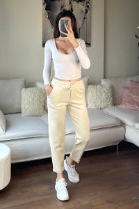 Cream Regular Trousers High Waist Regular Cut Bottom Tracksuit