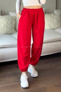 Red Elastic Trousers Elastic Waist Regular Cut Bottom Tracksuit