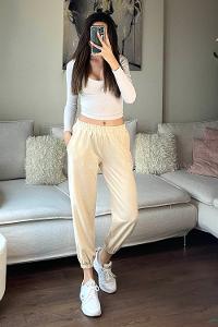 Cream Elastic Trousers Elastic Waist Regular Cut Bottom Tracksuit