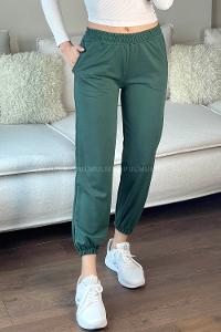Emerald Green Elastic Trousers Elastic Waist Regular Cut Bottom Tracksuit