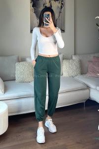 Emerald Green Elastic Trousers Elastic Waist Regular Cut Bottom Tracksuit