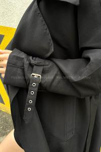 Black Long Arm Without Accessories Cotton Fabric Trench Coat