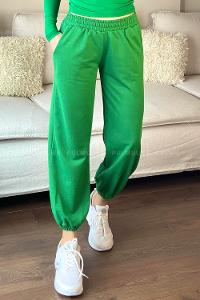 Green Elastic Trousers Elastic Waist Regular Cut Bottom Tracksuit
