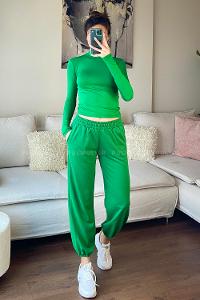 Green Elastic Trousers Elastic Waist Regular Cut Bottom Tracksuit