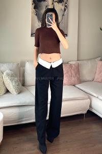 Bitter Brown Crew Neck Long Arm Combed Fabric Body