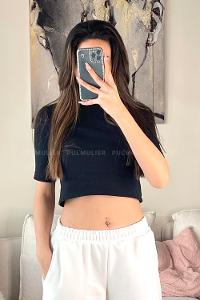 Black Crew Neck Long Arm Combed Fabric Body
