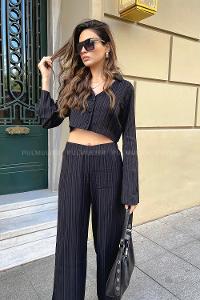 Black Crew Neck Long Arm Without Accessories Cotton Elastic Trousers Comfortable Suit