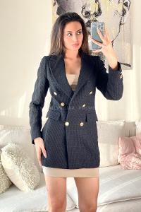 Black Scoop Neck Long Arm Stamp Fabric Jacket