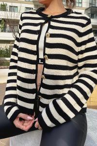 Black Shirt Collar Long Arm Knitwear Cardigan