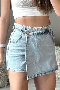 Ice Blue Denim Unprinted High Waist Sort