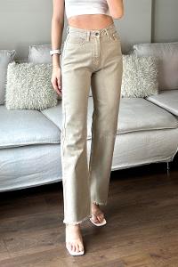 Beige Denim High Waist Denim Pants