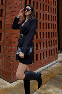 Black Scoop Neck Long Arm Stamp Fabric Jacket