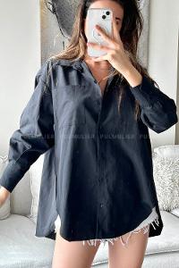 Black Shirt Collar Long Arm Cotton Fabric Unprinted Shirt