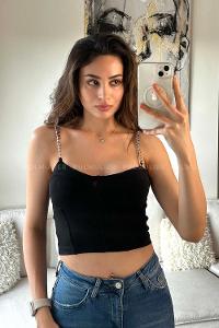 Black Normal Neck Sleeveless Arm Crepe Fabric Crop