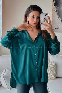 Green Shirt Collar Long Arm Poplin Fabric Unprinted Shirt