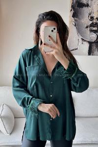 Green Shirt Collar Long Arm Poplin Fabric Unprinted Shirt