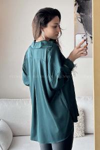Green Shirt Collar Long Arm Poplin Fabric Unprinted Shirt