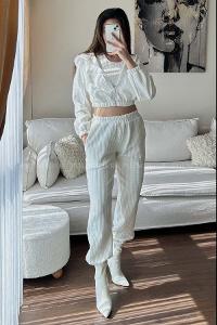 White Crew Neck Long Arm Without Accessories Cotton Elastic Trousers Comfortable Suit