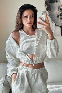 White Crew Neck Long Arm Without Accessories Cotton Elastic Trousers Comfortable Suit