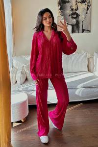 Fuchsia Shirt Collar Long Arm Without Accessories Cotton Fabric Regular Trousers Comfortable Suit
