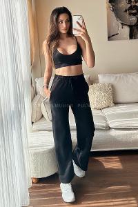 Black Regular Trousers High Waist Regular Cut Bottom Tracksuit