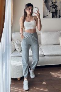 Gray Regular Trousers High Waist Regular Cut Bottom Tracksuit