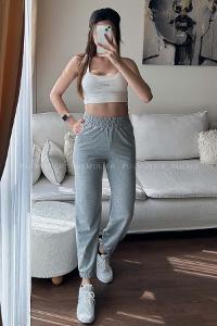 Gray Regular Trousers High Waist Regular Cut Bottom Tracksuit