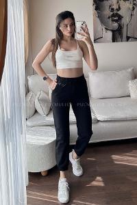 Black Regular Trousers High Waist Regular Cut Bottom Tracksuit