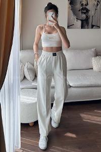 White Regular Trousers High Waist Regular Cut Bottom Tracksuit