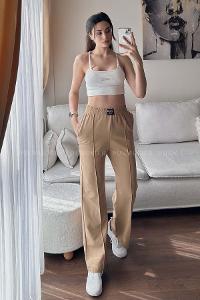 Camel Regular Trousers High Waist Regular Cut Bottom Tracksuit