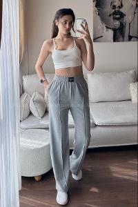 Gray Regular Trousers High Waist Regular Cut Bottom Tracksuit