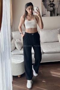 Black Regular Trousers High Waist Regular Cut Bottom Tracksuit