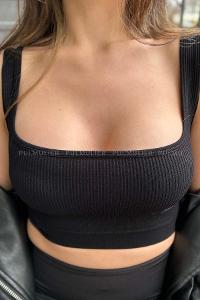 Black Normal Neck Short Arm Cotton Fabric Crop