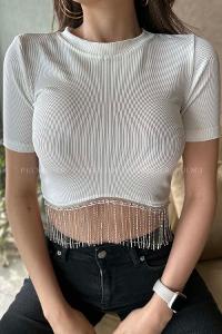 White Crew Neck Zero Arm Knitwear Crop